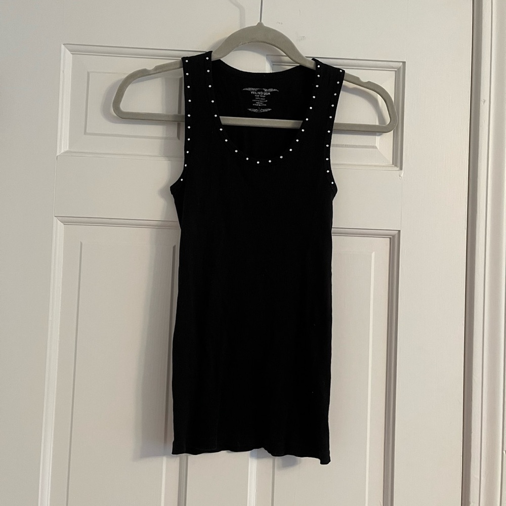 Young USA rhinestone studded black tank top